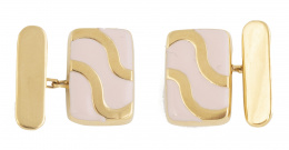 211.  Gemelos rectangulares de esmalte rosa con bandas ondiuladas de oro