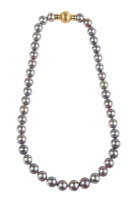 166.  Collar de perlas grises radiadas redondas