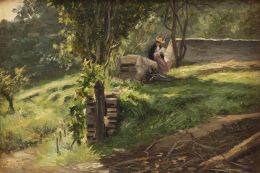 811.  JOSÉ MARÍA SUAY DAGUÉS (Valencia, siglo XIX-XX)Dama leyendo en el campo