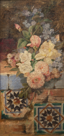 919.  FERNANDO GARCÍA CAMOYANO (1867-1930)Flores sobre poyete de azulejos