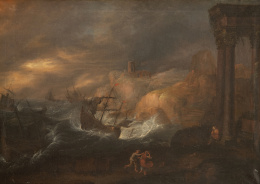 810.  CHRISTIAN JOHAN BENDELER (Quetlimburg, 1688- Breslau 1728)Naufragio durante una tempestad nocturna