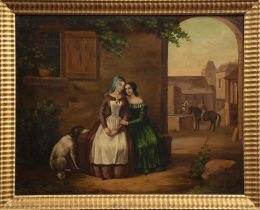 861.  ESCUELA MALLORQUINA, SIGLO XIXEscena galante sobre un paisaje