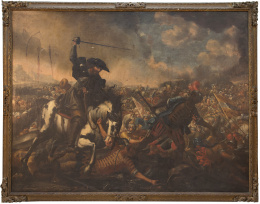 814.  ATRIBUIDO A ESTEBAN MARCH (Valencia, 1610-1660)Santiago Matamoros y la batalla de Clavijo