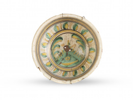 933.  Cuenco de cerámica esmaltada de la serie polícroma.Puente del Arzobispo, ff. del S. XVIII.