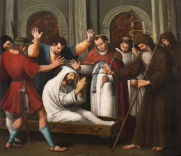 770.  JUAN DE JUANES (Valencia h. 1500- Bocairente, 1579)Milagro de la resurrección de un difunto por San Francisco de Paula1535-1540
