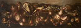 800.  JUAN DE VALDÉS LEAL (Sevilla, 1622- 1690)Ángeles volanderos mostrando la casulla, el cíngulo y el alba de San Ambrosio1673