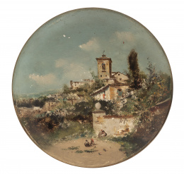 1054.  ESCUELA ESPAÑOLA, SIGLO XIXPaisaje con pueblo