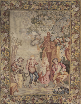 538.  Tapiz en lana con escena de taberna a la manera de Teniers.Trabajo flamenco, S. XIX.