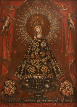 1025.  DIEGO DE MENDOZA (Escuela Mexicana, ff. siglo XVII- pp. siglo XVIII)Verdadero retrato de la Virgen de la Fuencislah. 1691
