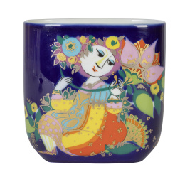 705.  Florero de porcelana esmaltada decorada con dama con flores.Diseño de Bjørn Wiinblad (1918-2006), Roshental, años 60-70.