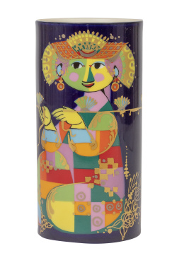 1100.  Florero de porcelana esmaltada decorada con dama con flores.Diseño de Bjørn Wiinblad (1918-2006), Roshental, años 60-70.