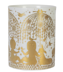 703.  Jarrón de porcelana esmaltada y dorada.Diseño de Bjørn Wiinblad (1918-2006), para Roshental, años 60-70.