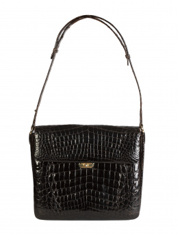 413.  Bolso de piel de cocodrilo años 60 negro con asa larga