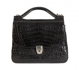 414.  Bolso de piel de cocodrilo negro con asa corta y larga
