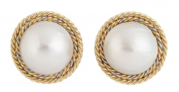193.  Pendientes con perla mabe y marco de doble cordoncillo de oro