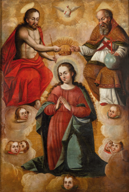 809.  ESCUELA VIRREINAL, SIGLO XVIILa Coronación de la Virgen por la Santísima Trinidad