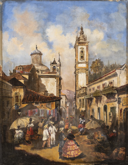 821.  ATRIBUIDO A EDUARD HILDEBRANDT (1818-1869)Rua do Ouvidor, Rio de Janeiro