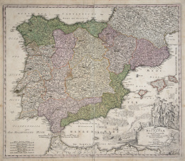 762.  JEAN BAPTISTE HOMANN (NURÉMBERG, 1664-1728)“Regnorum Hispaniae et Portugaliae”, c. 1710