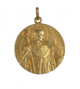 71.  Medalla colgante francesa de pp. S. XX con San Carlos Borromeo en anverso. Firmada L.TRICARD