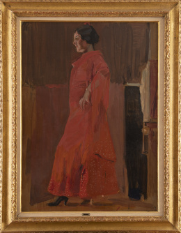 1074.  JOAQUÍN SOROLLA Y BASTIDA (Valencia, 1863 - Madrid, 1923)Flamenca con traje rojo