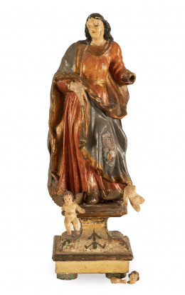 1065.  Nuestra Señora del Socorro.Escultura en madera tallada, policromada y dorada.S. XVIII.
