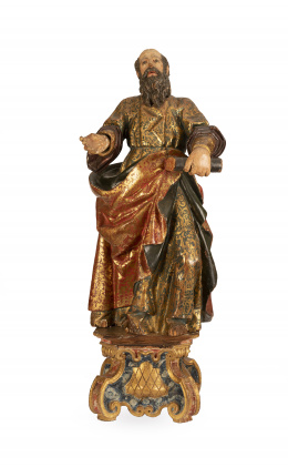 436.  Evangelista.Escultura en madera tallada, policromada, dorada y estofada.Trabajo español, S. XVII.