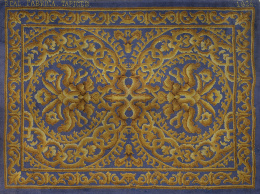 951.  Alfombra en lana de nudo español en azul y ocre. Firmada y fechada.Real Fábrica de Tapices, 1824.