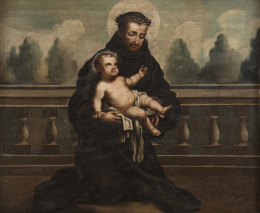 702.  ATRIBUIDO A JUAN CORREA (México, 1646- 1716)San Juan de Dios con el Niñó Jesús en los brazos