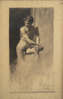 768.  JOAQUÍN AGRASOT  Y JUAN (Orihuela, Alicante, 1837-Valencia, 1919)Academia de desnudo masculino sentado