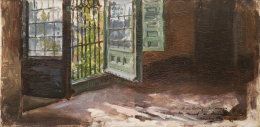 780.  CECILIO PLÁ Y GALLARDO (Valencia, 1860- Madrid, 1934)Interior con vista a un jardín