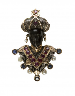 311.  Colgante Moretto NARDI años 60 con rubíes, zafiros, perlas y cabeza de ébano