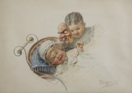 829.  AUGUSTO GUGLIELMO STOPPOLONI (Italia, 1855-1936)Asustando al bebé