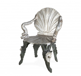 1106.  Silla de brazos "Grotto" en madera tallada y policromada.Venecia, ff. del S. XIX.