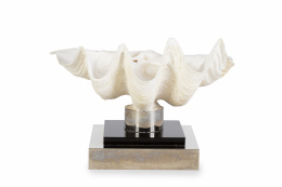 1101.  Tridacna o concha de los mares del sur sobre peana de metal.