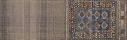 598.  Alfombra en lana con motivos geométricos, fondo marrón y fo