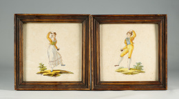 425.  Azulejo de cerámica esmaltada, con un bailarín tocando las castañuelas.Alcora, pp. del S. XIX.