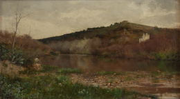 778.  CASIMIRO SAINZ (Santander, 1853 - Madrid, 1898)Paisaje con río