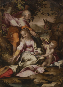 678.  SEGÚN FEDERICO BAROCCI (Escuela italiana, siglo XVII)La Virgen de las cerezas