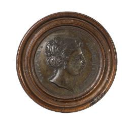 1158.  Medalla circular de bronce con perfil de Vipsania, esposa de Tiberio.h. 1800.