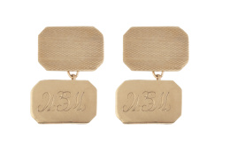 436.  Gemelos dobles ingleses S. XIX con iniciales grabadas en placas rectangulares achaflanadas