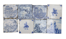 546.  Lote de ocho azulejos de cerámica esmaltada en azul y blanco.Delft, S. XVIII.
