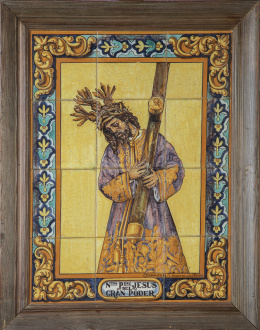 1254.  Panel de doce azulejos de céramica esmaltada con Nº Jesús del Gran Poder.Manuel García-Montalvan (Sevilla, 1876 - 1943), Triana, Sevilla.Firmado.