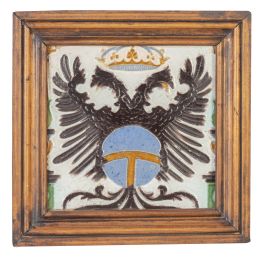 1211.  Azulejo de cerámica esmaltada con águila bicéfala.Sevilla, S. XVI.