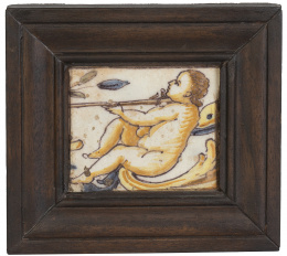 1401.  Azulejo de cerámica esmaltada con putti.Traiana, S. XVIII.