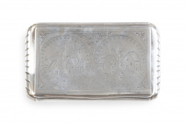 587.  Tabaquera de plata de decoración grabada, ley 833.Holanda, 1814 - 1953.