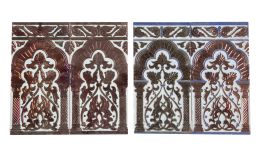 1150.  Dos parejas de azulejos neomudéjares de cerámica esmaltada con arcos.Mensaque, Rodríguez & Cía, Sevilla, S. XX.