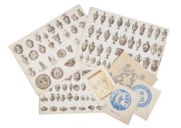 1333.  Siete dibujos preparatorios sobre papel pintados en aguada y acuarela de modelos de cerámica del Taller de Ruiz de Luna.Primera mitad del S. XX.