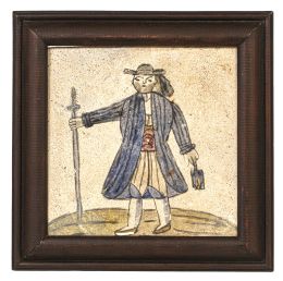 946.  Azulejo de cerámica esmaltada con personaje masculino.Levante, S. XVIII.