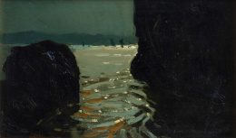871.  ENRIQUE MARTÍNEZ-CUBELLS Y RUIZ DIOSAYUDA (Madrid, 1874-Málaga, 1947)Paisaje nocturno de playa