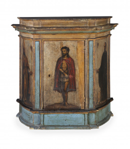 1106.  Sagrario de frente arquitectónico de madera policromada.Trabajo aragonés, S. XVII.